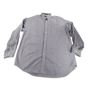 Tommy Hilfiger Button-Down Shirt XL Vertical Blue & White Striped Vtg.